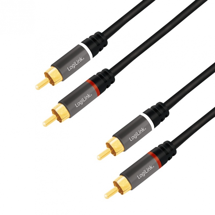Imagine Cablu 2 x RCA la 2 x RCA T-T 2.5m Negru, Logilink CA1205